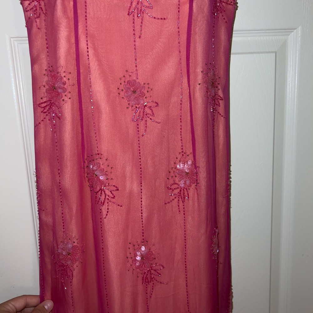 Vintage 90’s Papéll Boutique Evening Gown, Pink Silk Embellished Dress (size 8) - Picture 8 of 13